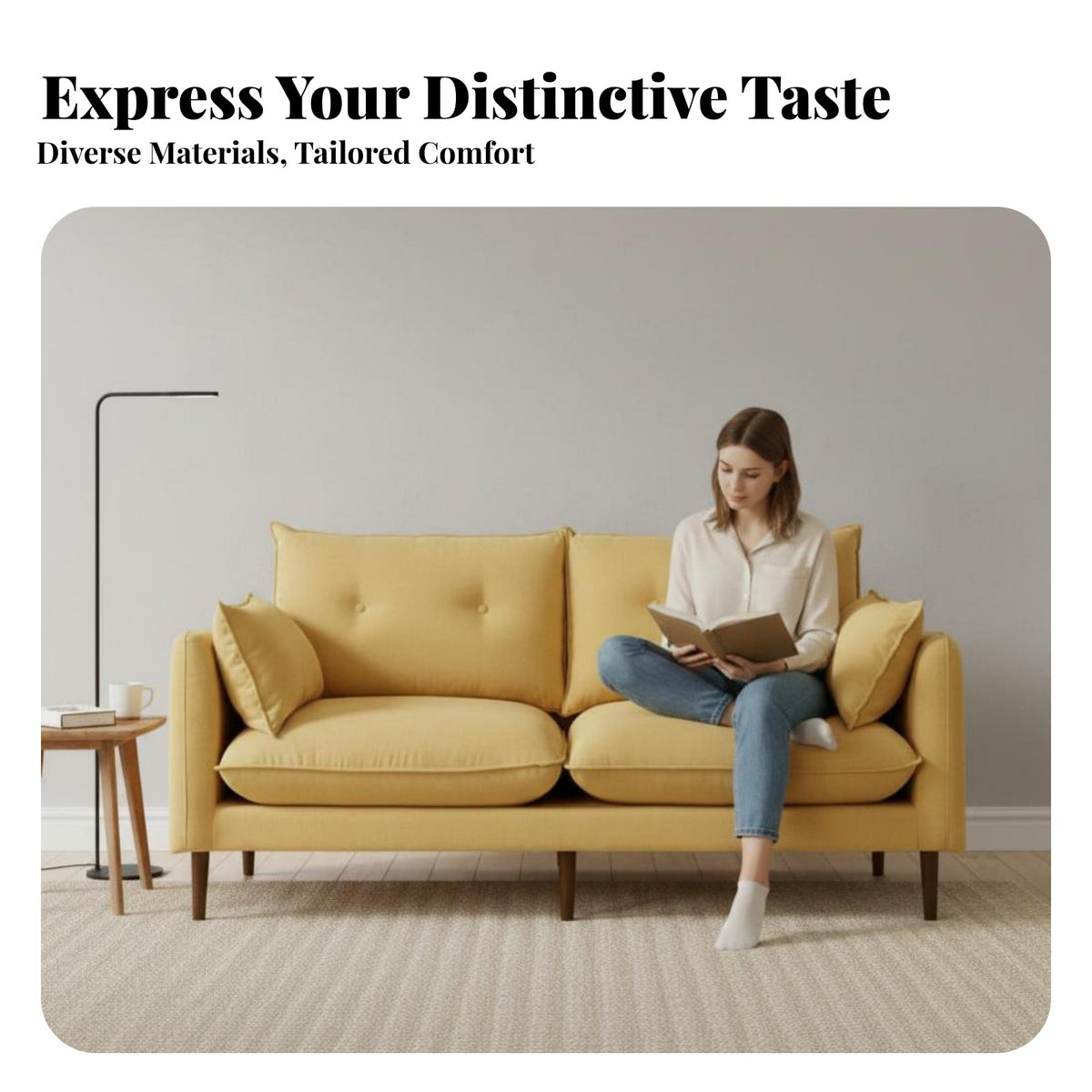 Minimalist Loveseat with Wooden Legs Nordic and design Upholstered 2-Seater Settee Small Space suitable space-saving Couch for Bedroom, Studio Flat, Lounge Area
