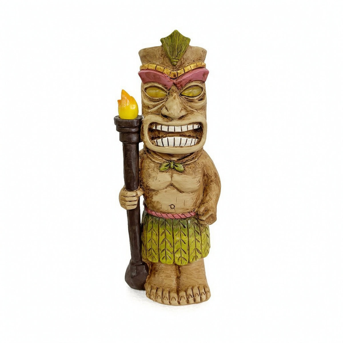 Tiki Statue with Light up Eyes Wood Look Tiki Statue with LED Eyes Lawn Ornament Glowing Tropical for Patio, Yard