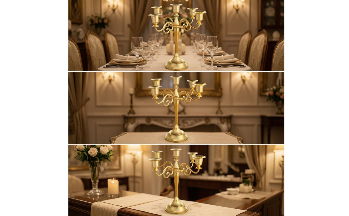 Five-Arm Candelabra Weighted Candles Vintage-Style for Weddings, Dining Table