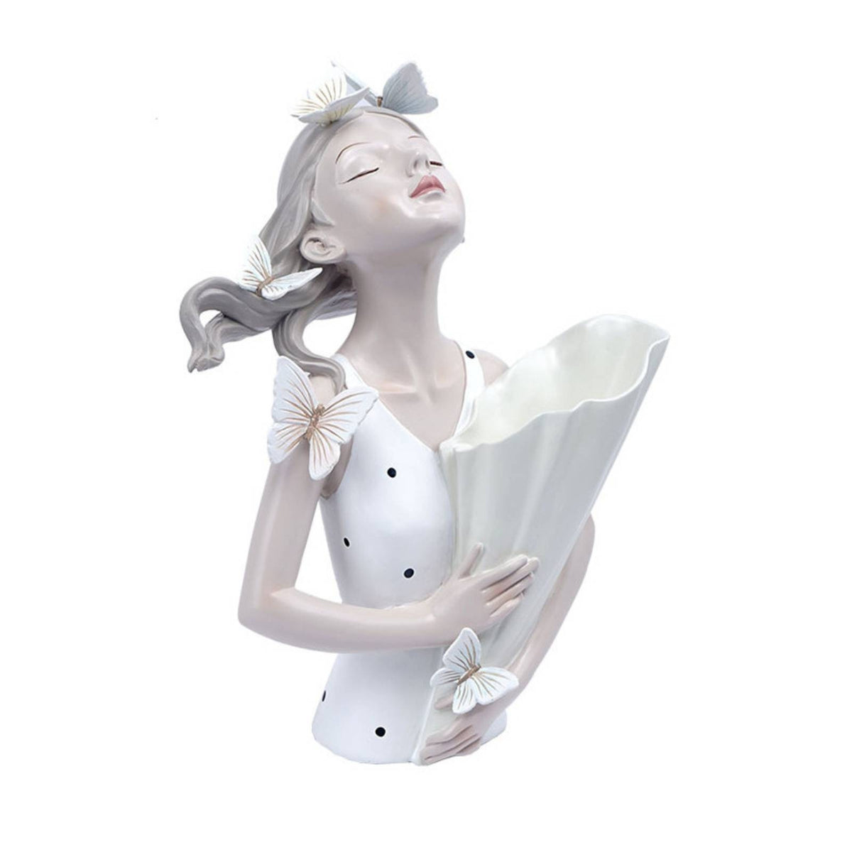 Elegant Floral Maiden Statue Figurine Elegant Girl Statue with Bouquet Tabletop Decorative Sculpture for Homeowners, Bookshelf