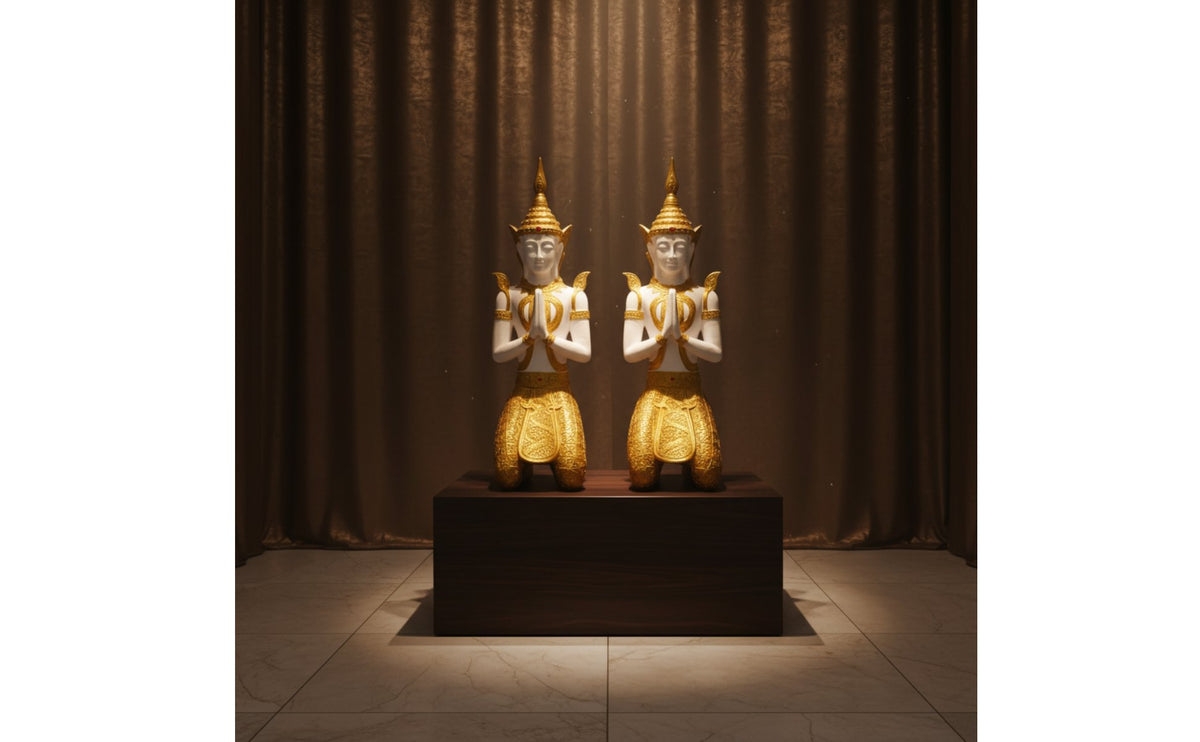 2 Pieces Kneeling Buddha Statue Southeast Asian Style Southeast Asian Buddha Statue Meditation Ornamental Piece House Ornament for Restaurant
