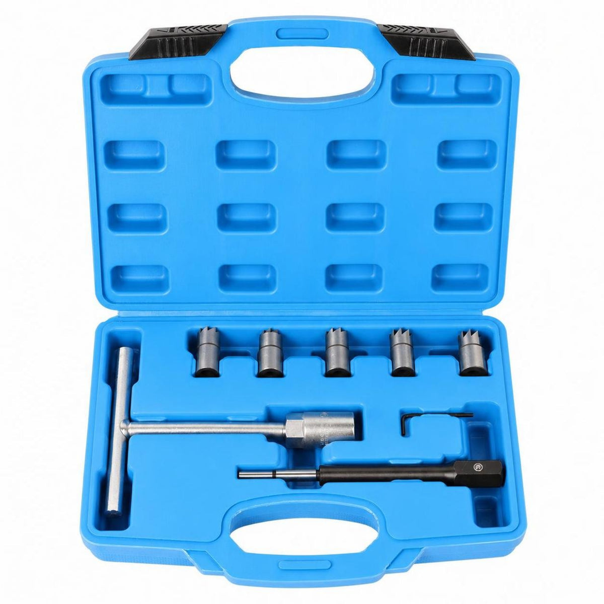7 Pieces Professional Fuel Injector Seat Cutter Set with T-Handle Long-Lasting Fuel Injector Seat Cutter Set Organized Reamer Tool Kit with Carrying Case Compact for Mechanics