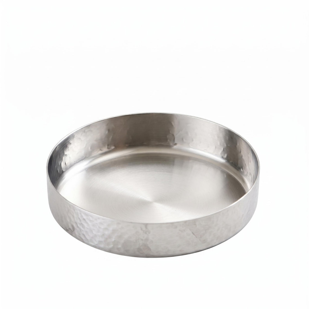 Stainless Steel Serving Dish Hammered Shallow Serving Dish Silver Finish Shallow Round Plate