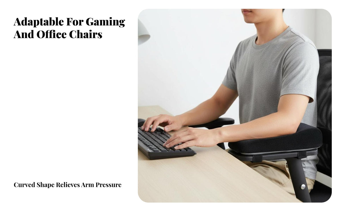 High Resilience Chair Armrest Heightening Pad Non-Slip Bottom Memory Foam Armrest Pad Breathable Material Office Chair Arm Cushion for Gamers, Students, Study
