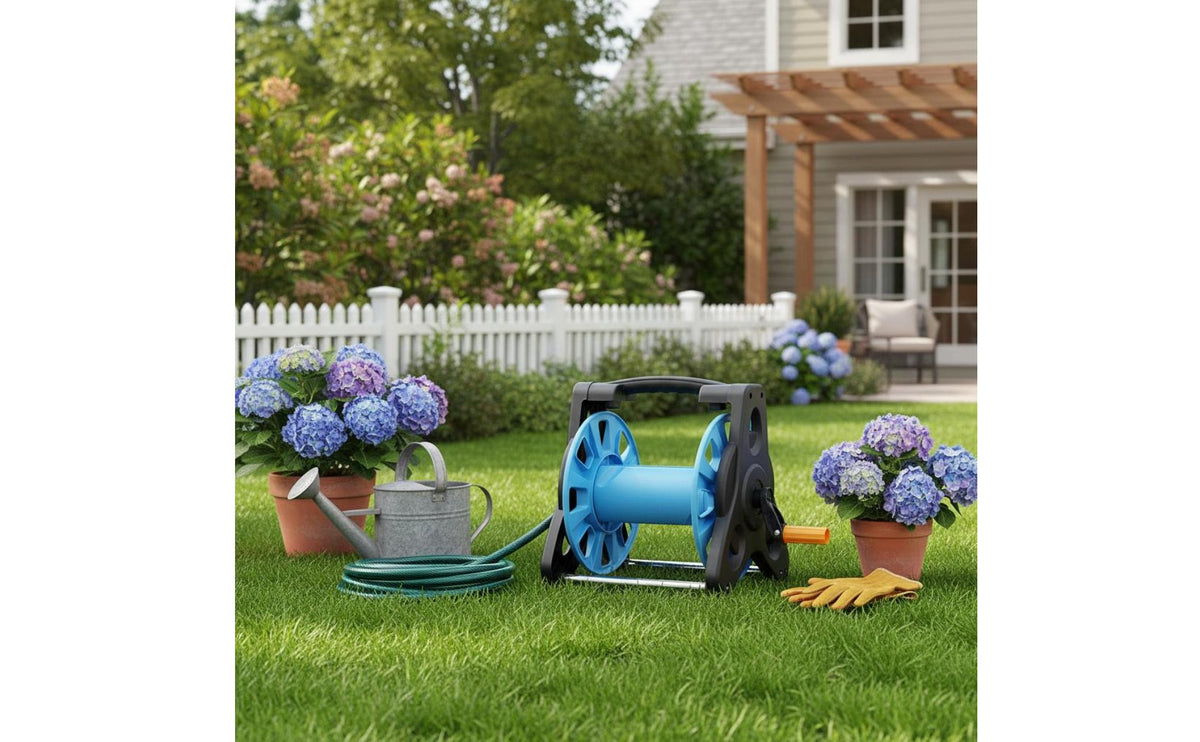 Hand-Crank Hose Reel Three-Leg Frame Hose Reel Holder Garden Storage Metal Support Tubes Outdoor Organizer 25 M Capacity