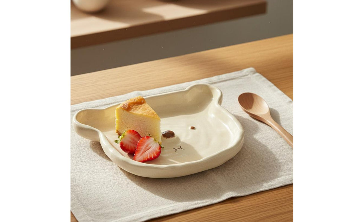 Ceramic Bear Plate Bear Shaped Underglaze Color Cute Animal Bowl for Children, Young Children, Dessert Occasion, Breakfast, Birthday Party