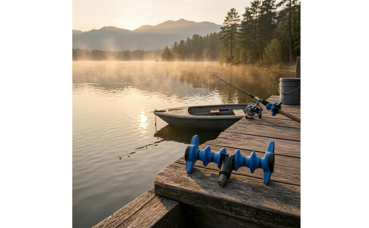 Raised Side Arms Fishing Rod Holder Head Blue Coated Ground Stake Rod Holder Head Ridged Center Ground Fishing Pole Stand Threaded Connector