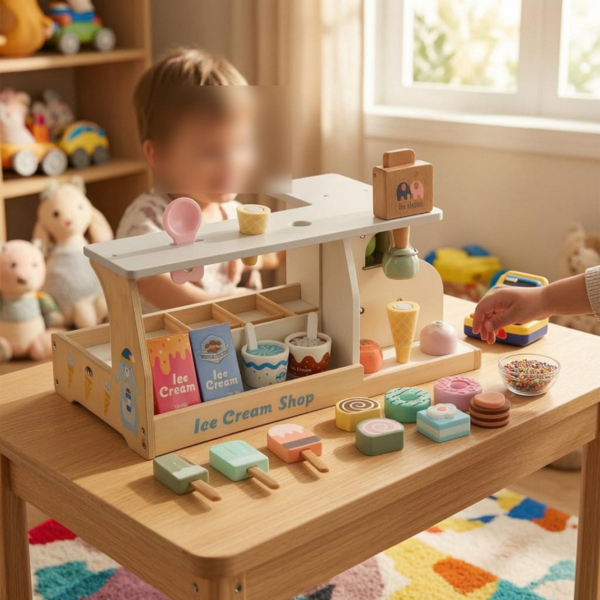 Imaginative Play Ice Cream Shop Playset Dessert-Themed Wooden Ice Cream Shop Pastel