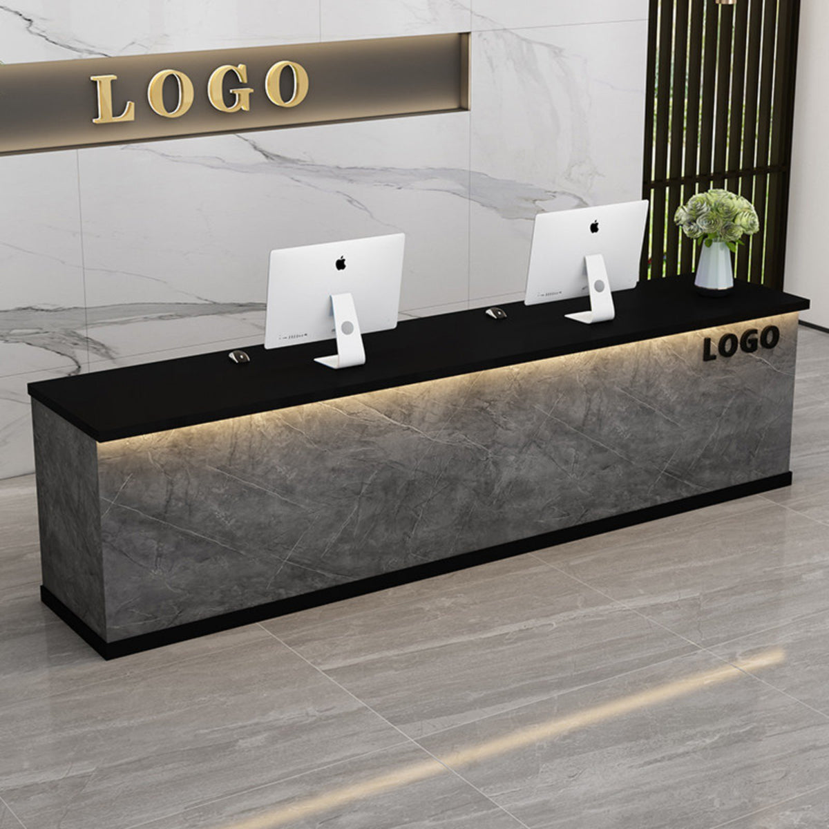 Modern Front Desk Reception Counter Cashier Desk Sturdy Construction Spacious Storage Simple Design Suitable for Company Business Owners Boutique Retail Store Lobby