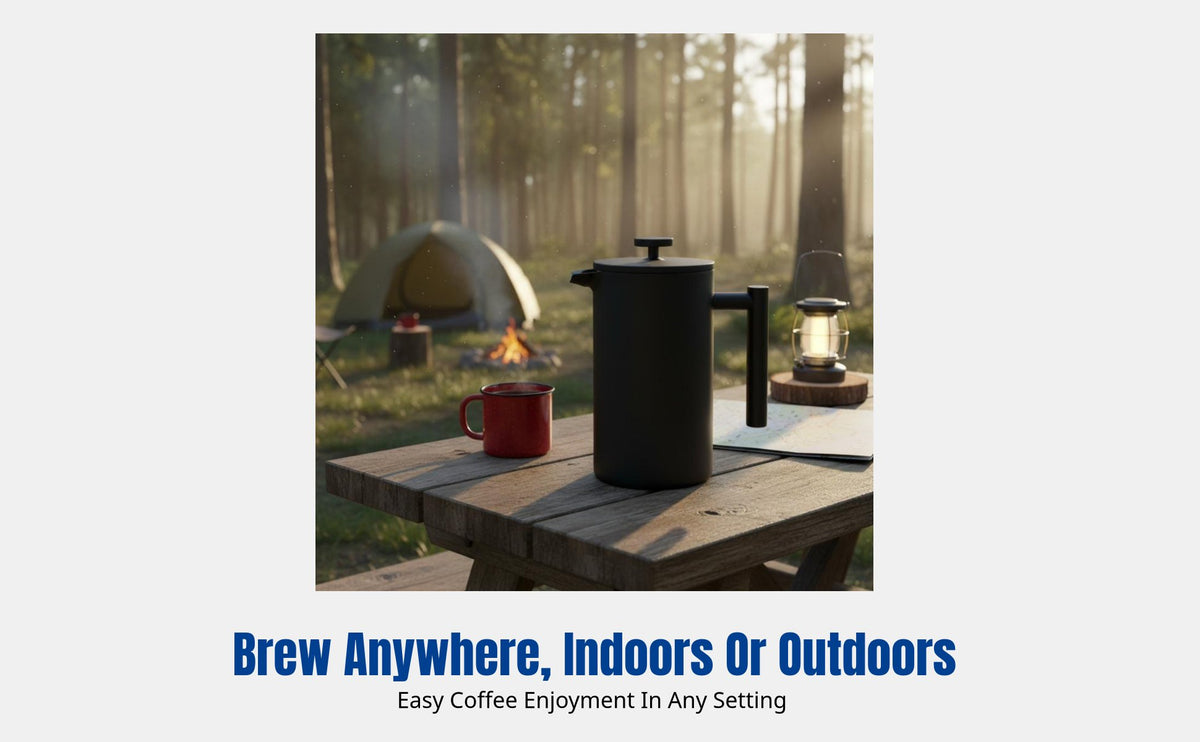 French Press Coffee Brewer, Outdoor Camping, Double Wall Stainless Steel, Tea Brewer