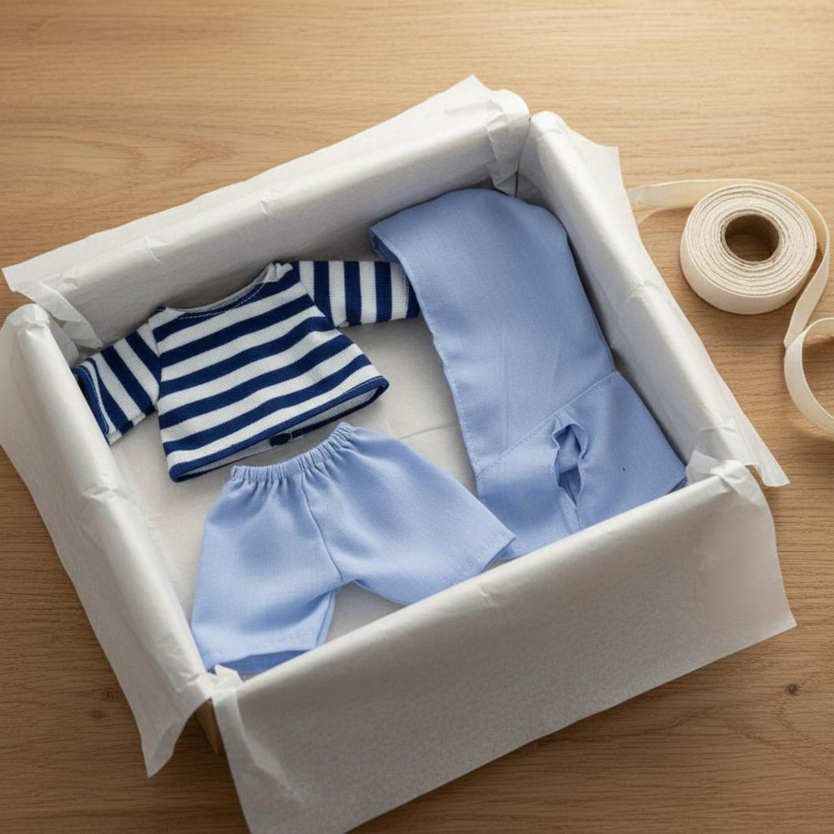 Casual Design Doll Striped Shirt Shorts Set 3 Piece Doll Outfit for Children, Pretend Play