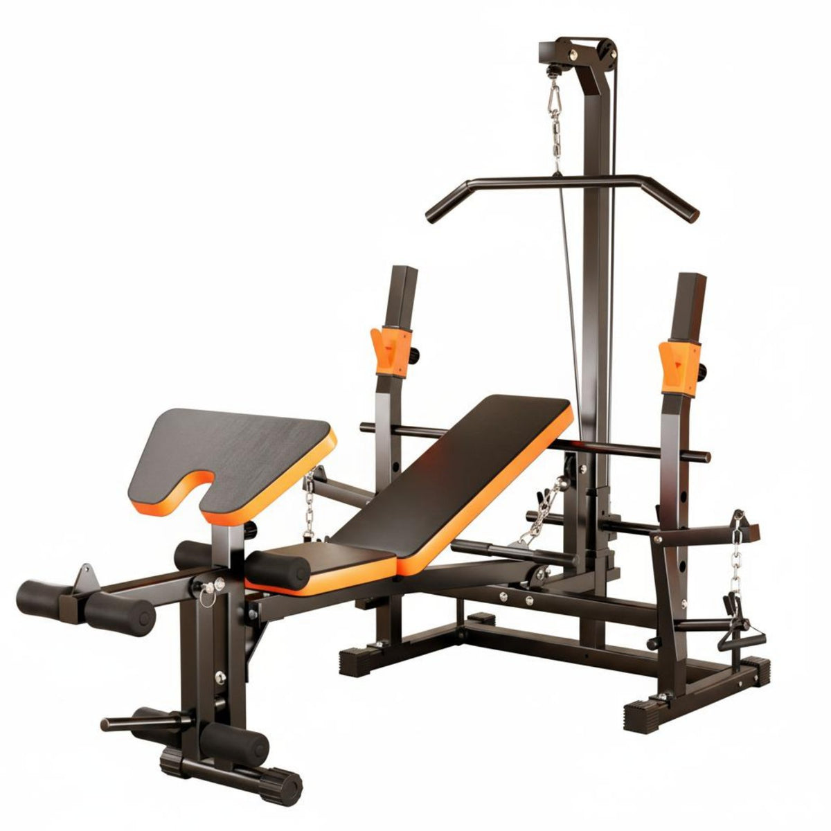 Heavy-Duty Steel Frame Squat Rack with Bench Press Anti-Slip Weight Bench Squat Rack Combo Home Gym Station for Fitness Enthusiasts, Bodybuilders