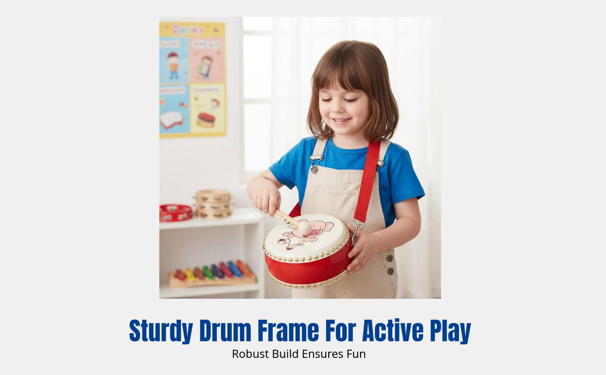 Preschool Animal Drum, Zodiac Cartoon Percussion, Leather Drum, Kids Music Toy, Includes Drumsticks & Strap