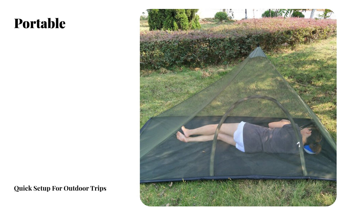 Pole-Less Design Pyramid Mesh Tent Zippered Door Single-Person Net High-Density Netting Bug Shelter Portable for Backpackers, Travelers, Fishing, Hiking, Backpacking, Traveling