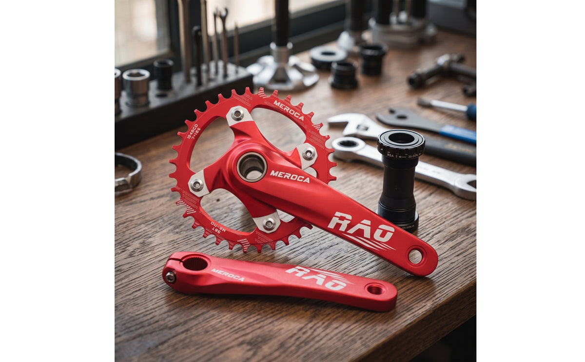 Mountain Bike Crankset Hollow Crankset with Bottom Single Bracket-Piece Bike Crank for Cyclists, Trail Bikes
