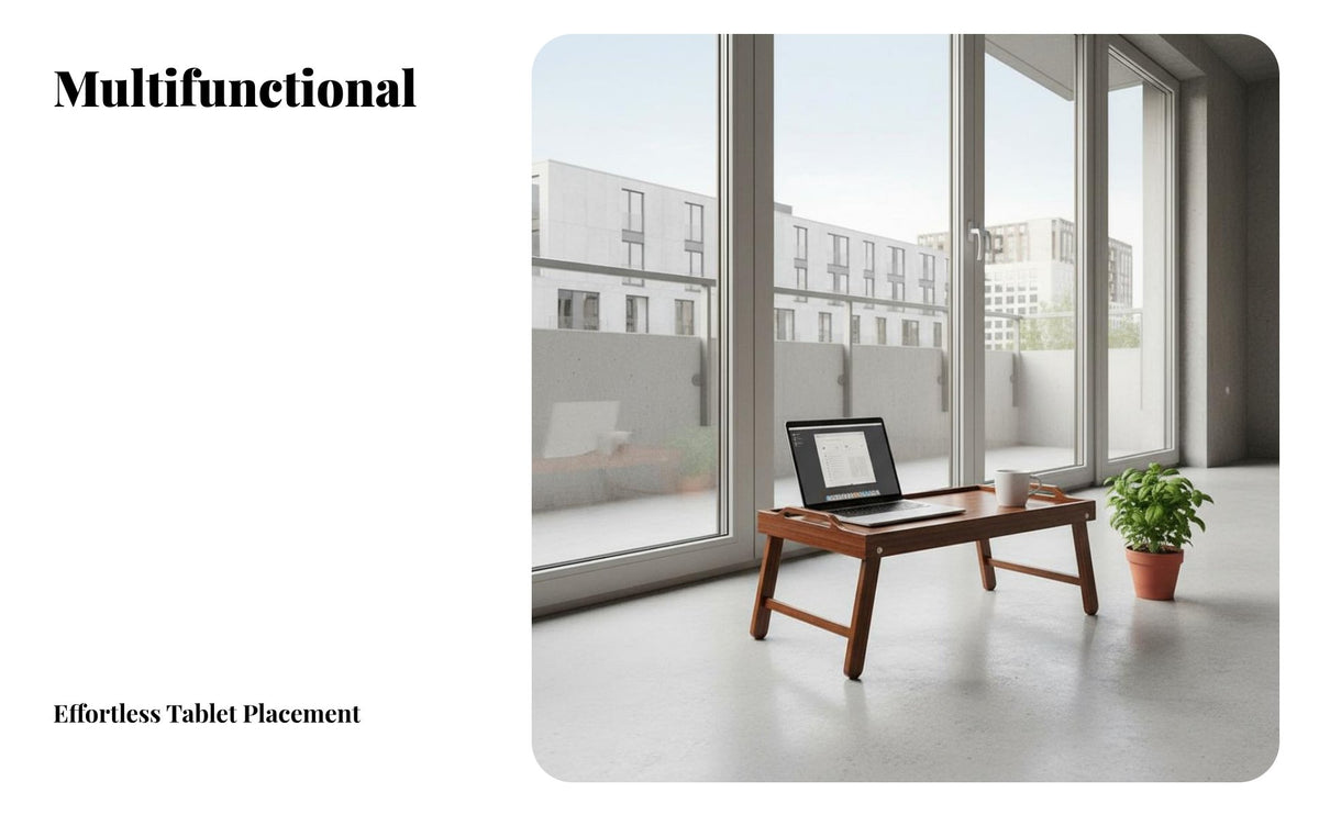 Multi-Functional Solid Wood Reading Table Easy Assembly Low Profile Coffee Table Sturdy Construction Portable Study Desk Large Surface for Telecommuting Workers, Book Lovers, Bay Window, Balcony, Living Room, Bedroom