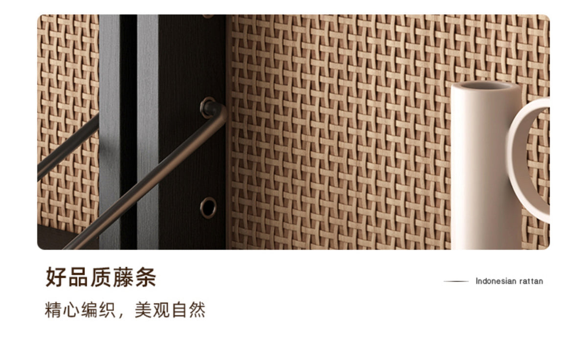 理想家 实木墙上置物架客厅挂墙藤编收纳架壁挂展示架可调节