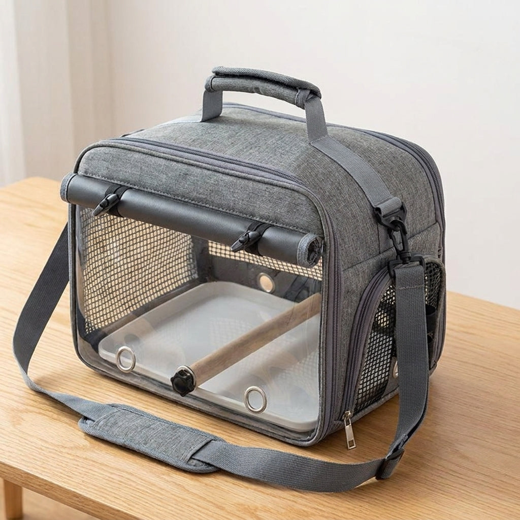 Outdoor Bird Carrier and Small Bird Carrier Bag, Breathable Avian Carrier Walking Bag with Perch, Drip Tray and Shoulder Strap for Parrot Travel