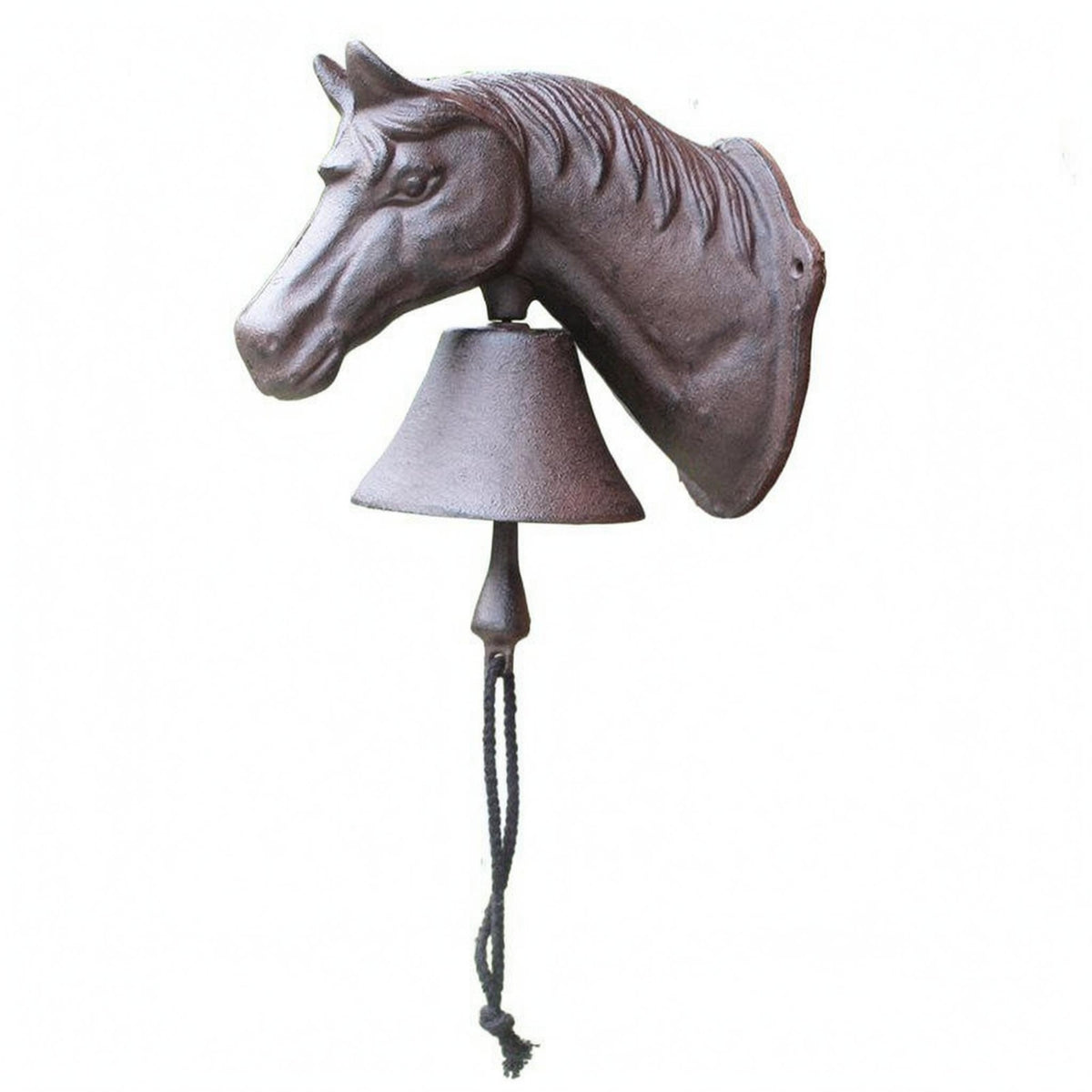 Hand-Pull Horse-Head Bell Vintage Cast Iron Entry Bell Sculpted Entryway Fixture Dark Metal Finish for Doorway