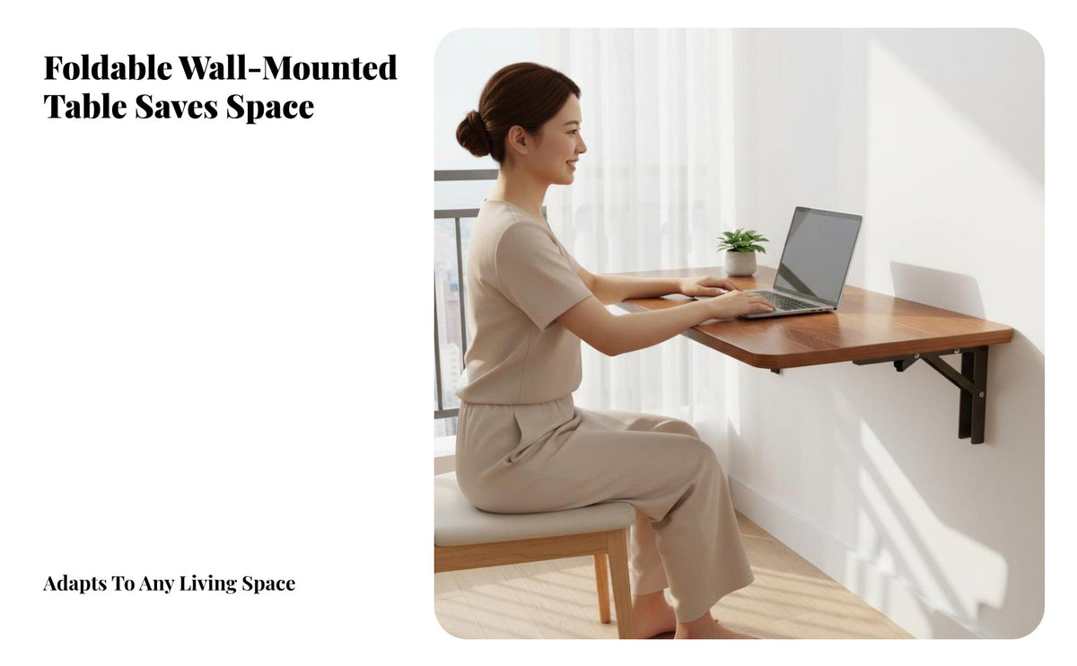 Wall-Mounted Folding Desk Foldable Wall-Fixed Layout Mounted Folding Table Multifunctional Use Fold-down Work Table for Hobbyists, Balcony, Bedroom