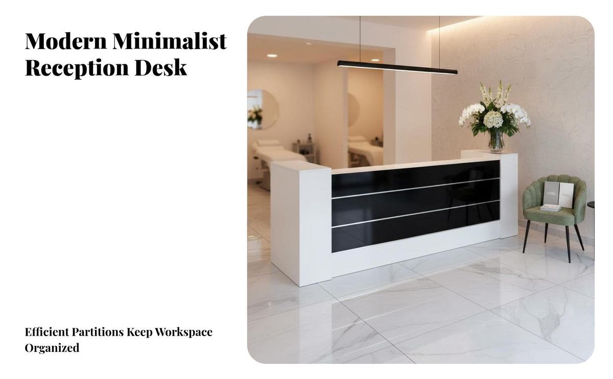 Modern Reception Counter Glossy Baked Paint Finish Salon Front Desk Multi-Functional Salon Welcome Desk for Business Owners, Lobby, Medical Office