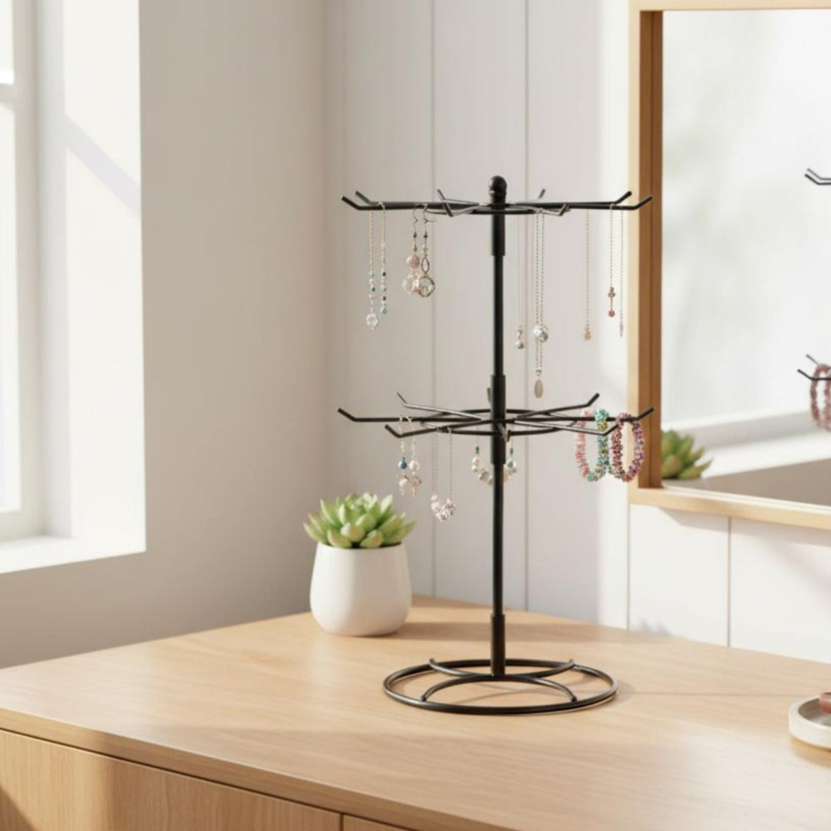 Rotating Jewelry Stand 360-Degree Rotation Multi-Tier Display Rack Space-Saving Rotating Display Stand for Market Stall, Retail Store, Tabletop