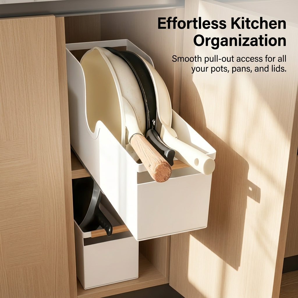 Kitchen Cabinet Pull Out Drawer Organizer, Carbon Steel Tiered Storage for Pots & Lids, Maximizing Space for Home Cooks, Modern for Cupboards