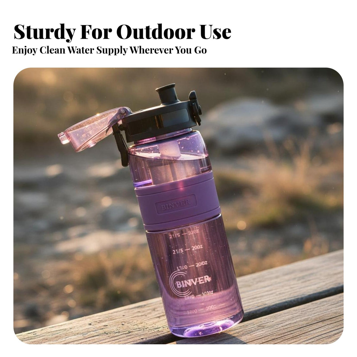 Volume Markings Plastic Sports Bottle Drop-Resistant Plastic Water Bottle Built-in Strainer for Students, Commuters, Travel, Workout, School