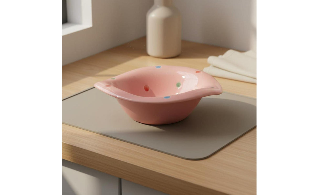 Ceramic Cat Bowl Cute Design Polka Polka-Themed Pet Bowl Easy to Feline Food Water Bowl for Kittens, Small Pets
