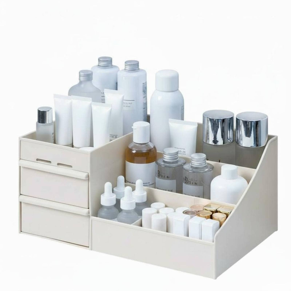 Large Capacity Compartmentalized Cosmetic Box with Drawers Drawer Design Vanity holder Multi-Compartment Makeup Holder Space-Saving for Students, cosmetic lovers, Gift Givers, Dressing Table, Dorm Room, bureau Top, Bathroom Countertop
