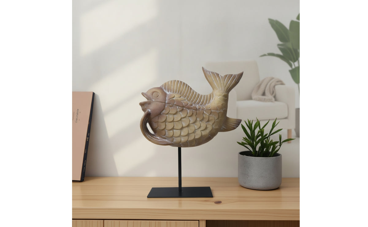 fishes Sculpture with Stand Coastal Decorative fishes Sculpture Tabletop Ornament for Interior Decorators, Art Collectors, Living Room, Bookshelf, Office