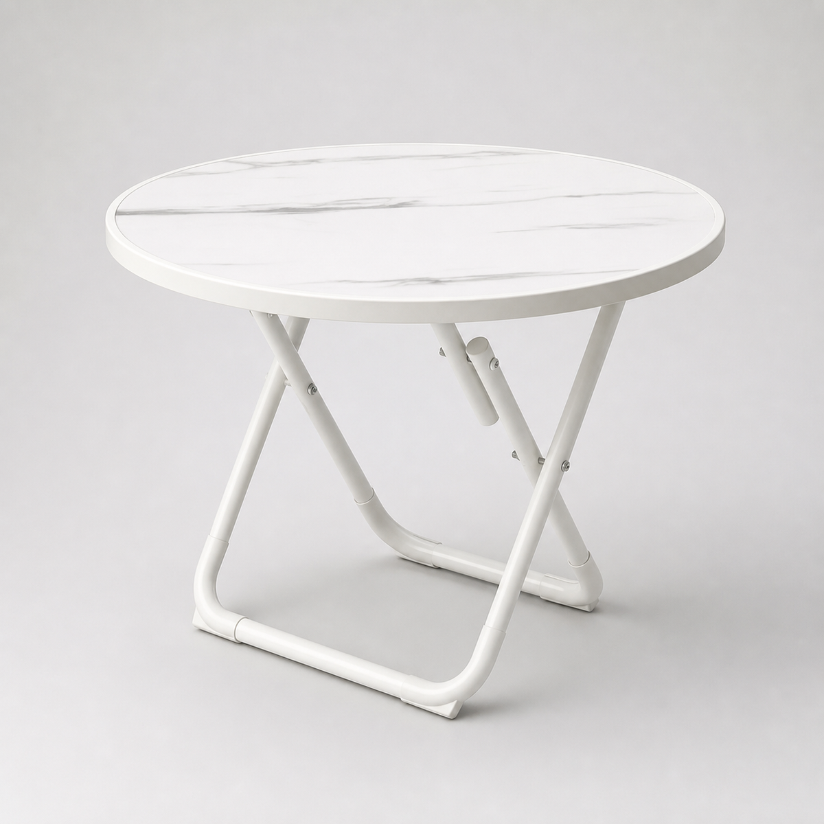 Folding Round Dining Table with Carbon Steel Frame