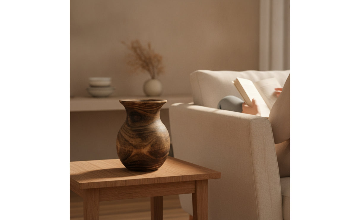 Wooden Flower Vase Handcrafted Wooden Centerpiece Vase Rustic-Simple Vessel for Home Stylists, Simplicity Lovers, Dining Table, Shelf, Entryway
