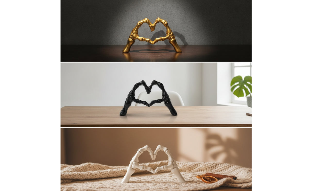 Skeleton Hands Forming a Heart Resin Skeleton Hand Sculpture Compact for Desk