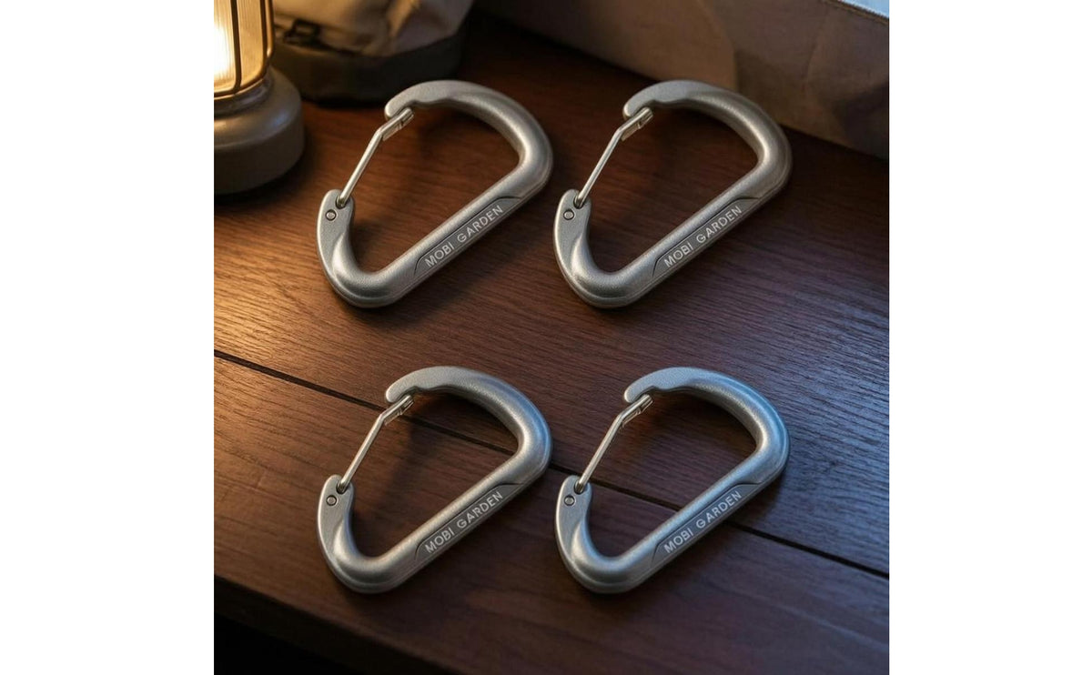 4 Pieces Multi-Function Aluminum Carabiner Titanium-Gray Latch Gate Carabiner Shiny Outdoor Gear Compact