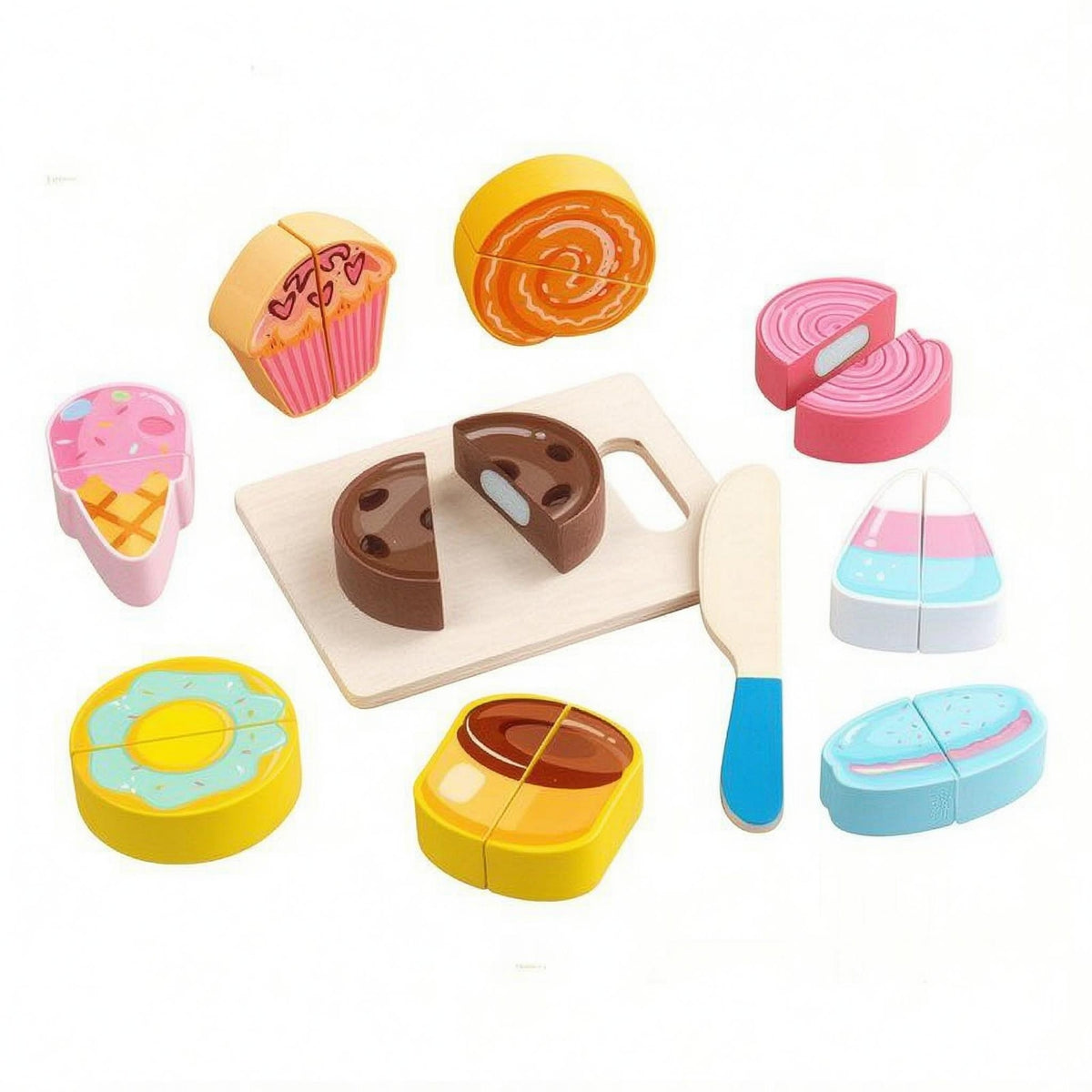 Dessert Cutting Toy Multicolor Wooden Cutting Toy Hand-Eye Coordination Pretend Food Kitchen Set
