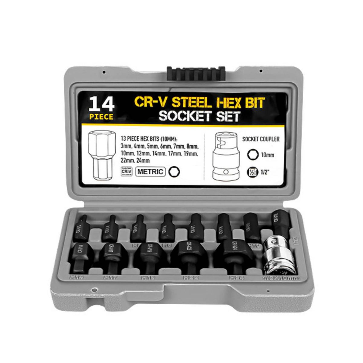 14 Pieces Hex Bit Socket Set Precision-Machined Hex Bit Socket Set with Storage Case Professional Tool for Handymen, Garage