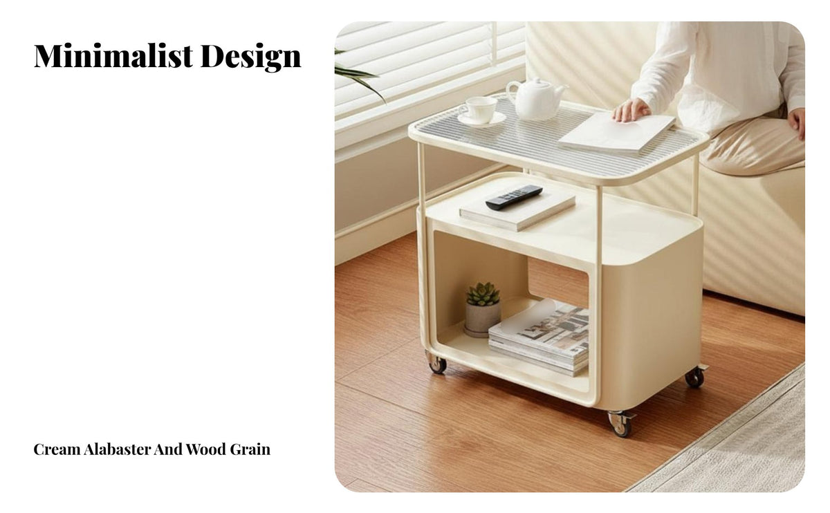Space-Saving Rolling C-Shaped Stand with casters Side Table Multi-Functional Indoor Furniture dual-level Storage for Apartment Dwellers, Remote Workers, Living Room, Next to Sofa, Small Spaces, Beside Bed