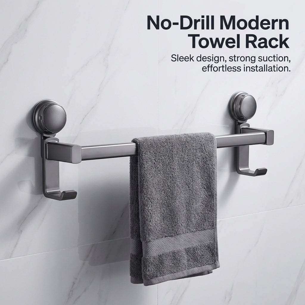 Towel Bar and Wall Mount Rack for Washroom Organization, Hanging for Small Space and Students