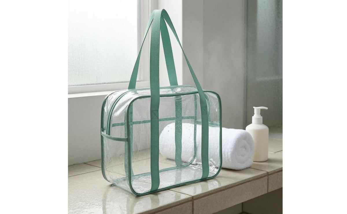 Carry Handles Transparent PVC Storage Bag Zippered Clear Toiletry Bag Reinforced Piping Transparent Toiletry Pouch Easy to Clean