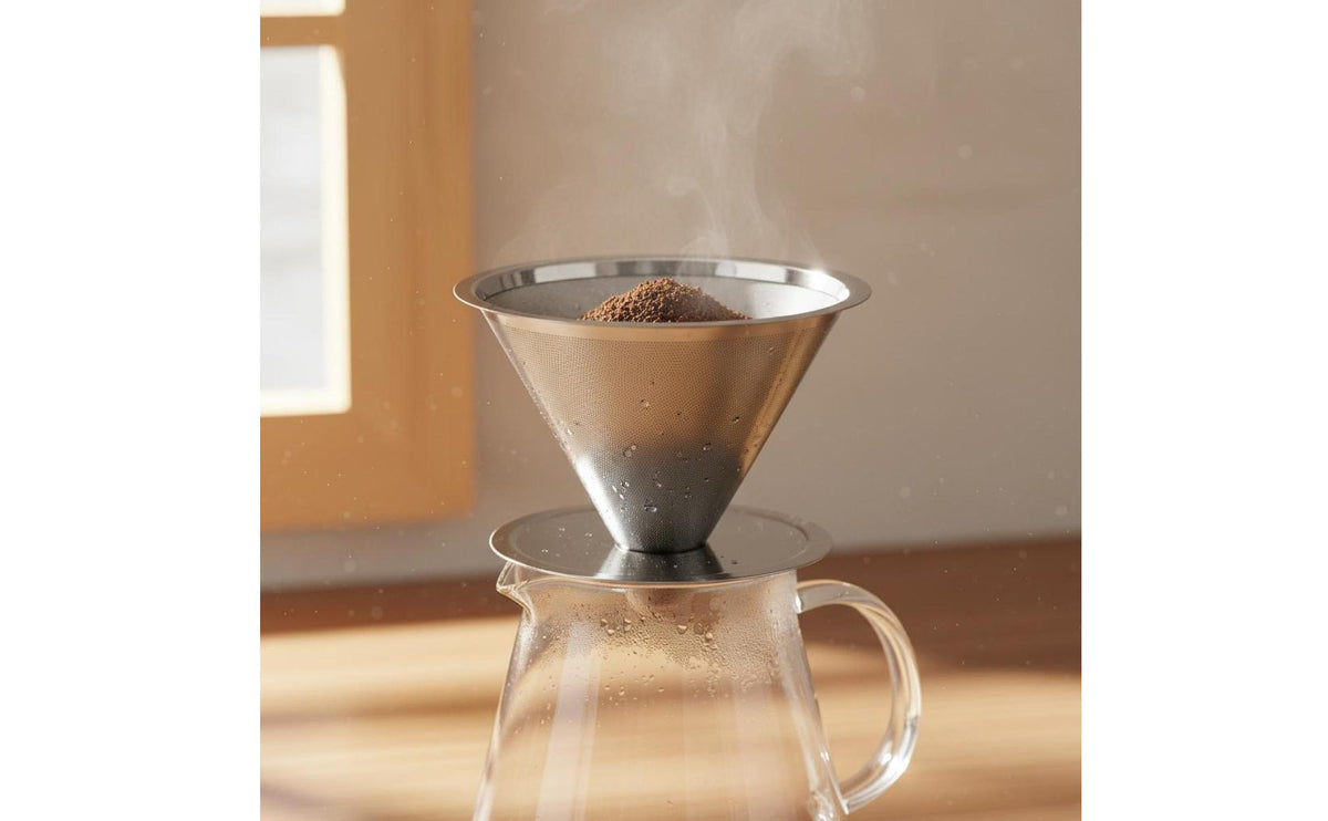 Pour-over Dripper Coffee Strainer Double Layer Stainless Steel Coffee Strainer Paperless Stainless Steel Pour over Dripper for Home