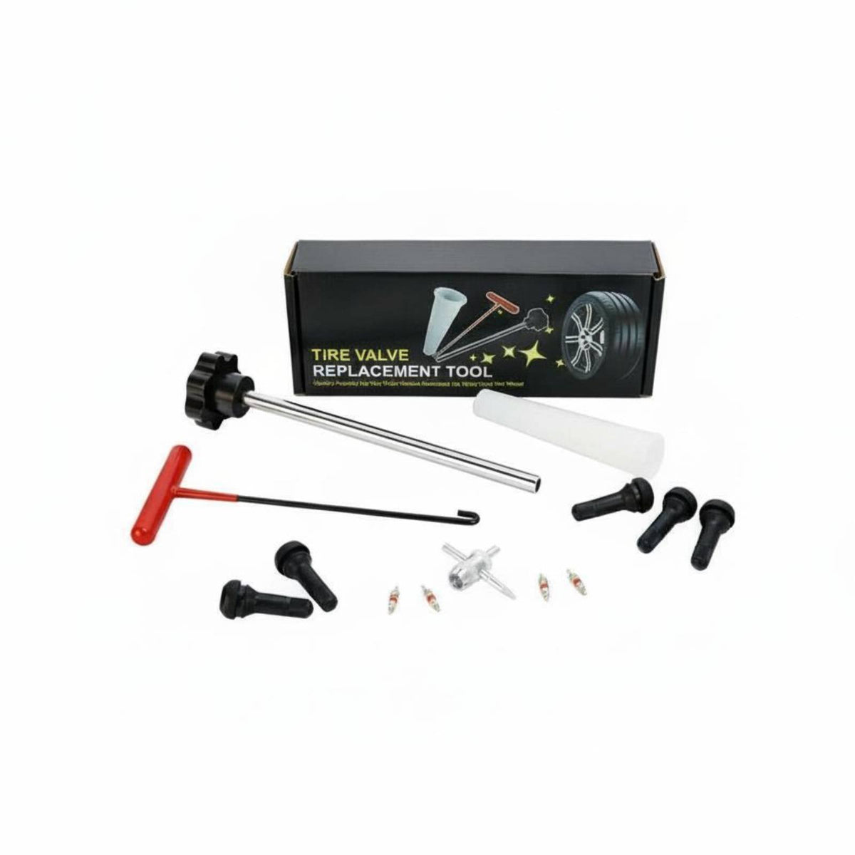 Heavy Duty Tire Valve Installation Removal Tool Professional Grade Tire Valve Tool Set Easy to Use for Mechanics, Garage, Roadside Emergency