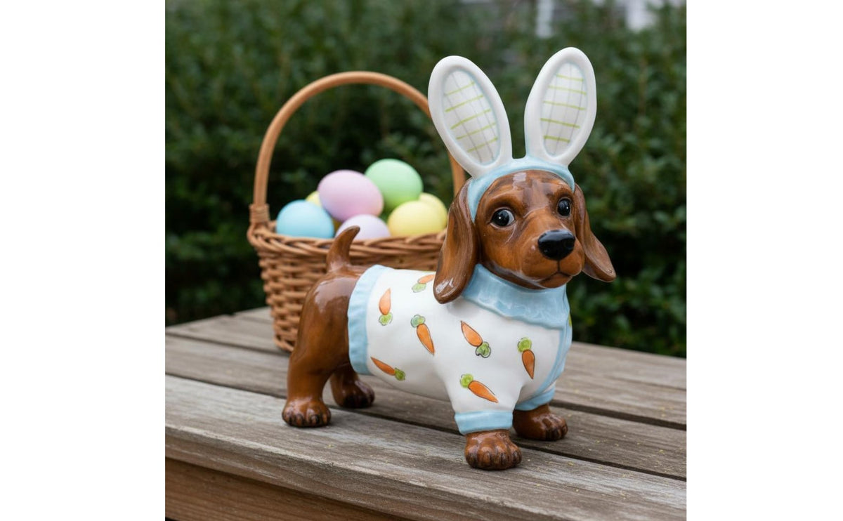Dachshund Rabbit Statue Cute Design Resin Sausage Dog Sculpture Lasting Color