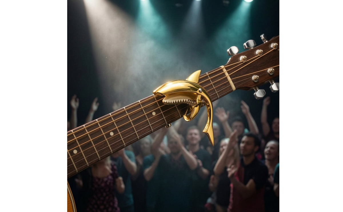 Scratch-Scratchless Shark Guitar Capo Spring-Loaded Shark Capo Shiny Accessory Rapid-Switch for Guitarists, Stage, Practice