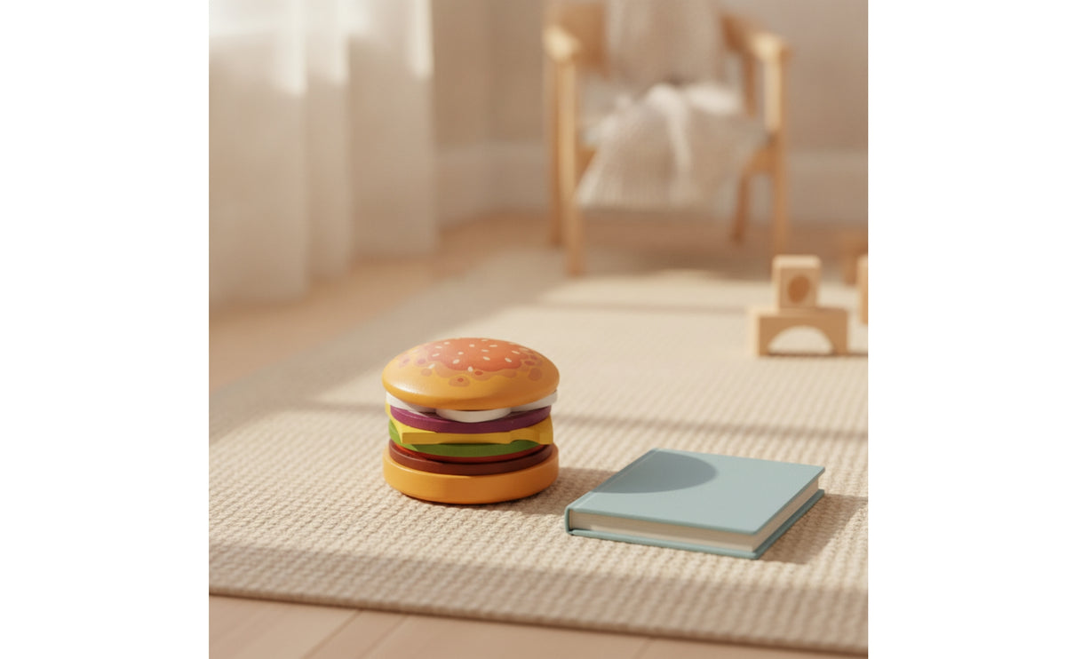 Stackable Toy Hamburger Realistic Wooden Burger Sturdy Burger Stacking Toy Safe for Toddlers, Preschoolers, Kids, Preschool Classroom