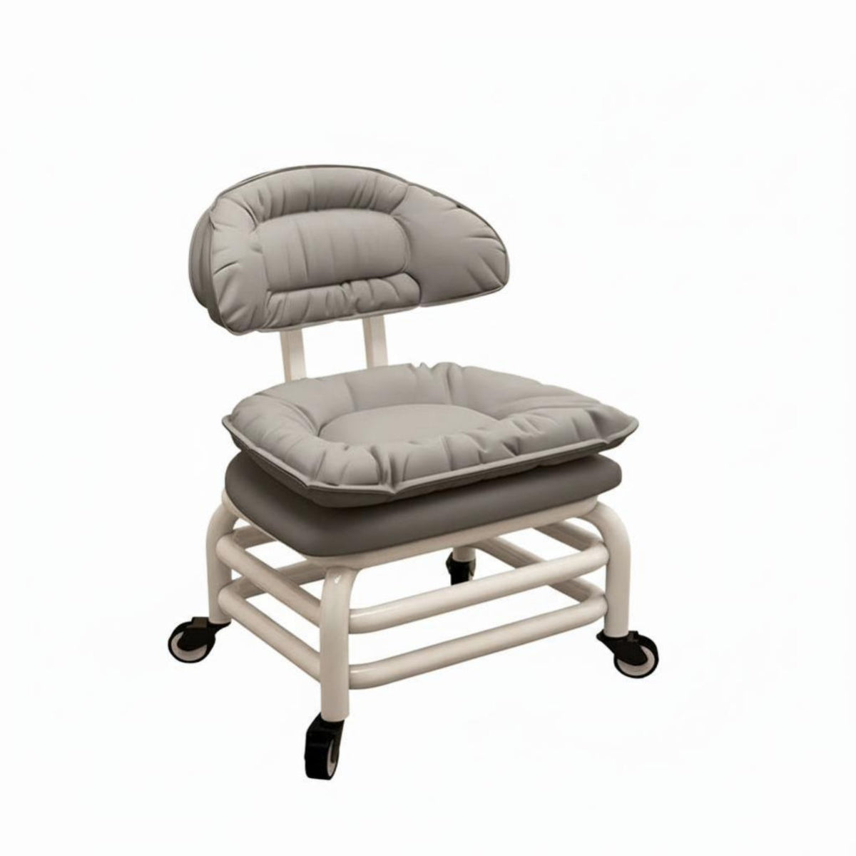 360-Degree Rotation Upholstered Low Chair with Casters Fluffy-Like Comfort Low Roller Seat Padded Cushion Rolling Stool Easy to Clean for Homemakers, Homeowners, Living Room, Bedroom, Playroom, Study