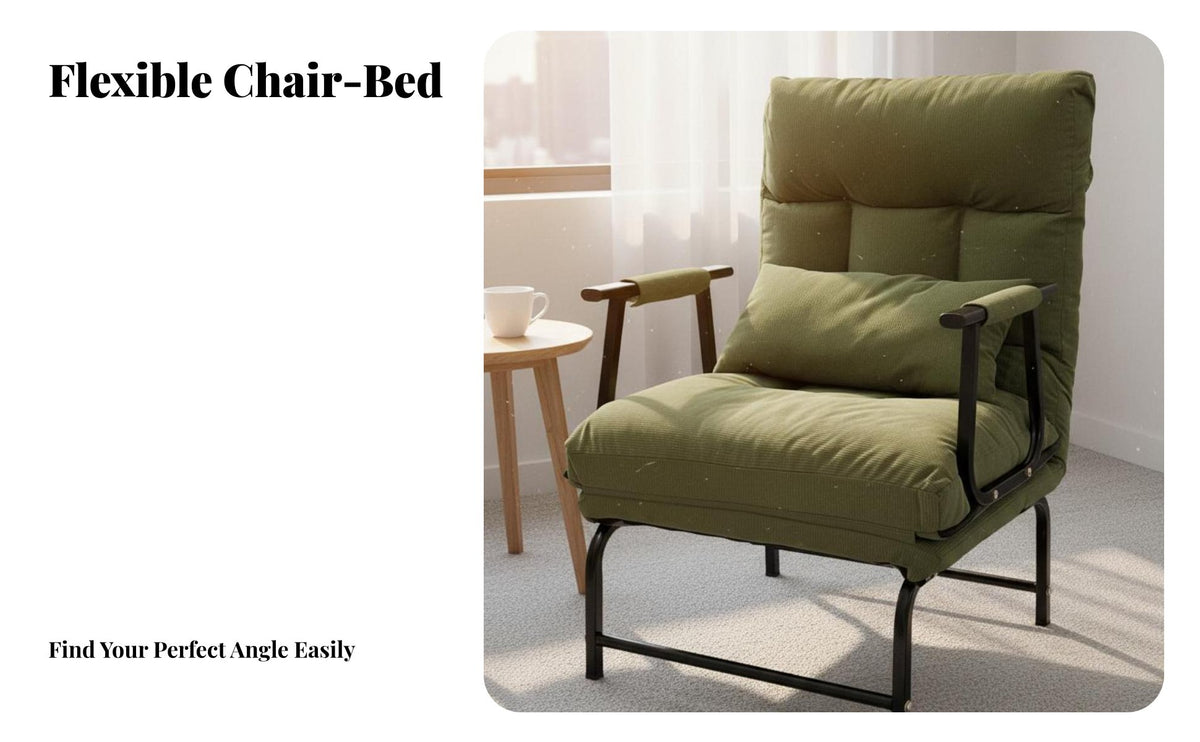 Multifunctional Design Folding Sleeper Chair Foldable Convertible Chair Bed Space-Saving Folding Sofa Bed Padded Cushion for Shut Ice Workers, Apartment Dwellers, Small Areas, Bedroom, Dorm Room, Balcony