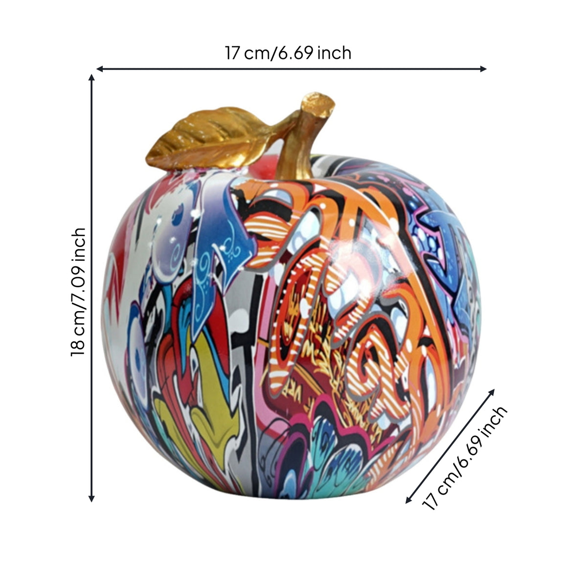 Apple Ornament Graffiti Apple Sculpture Fruit Figurine Multicolor Fruit Sculpture Glossy for Art Lovers, Living Room, Entryway