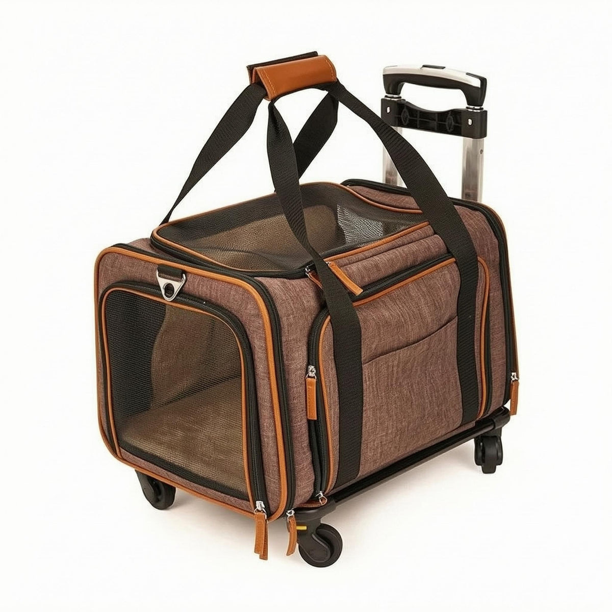 Wheeled Pet Carrier Wheeled Soft Sided Travel Kennel Zippered