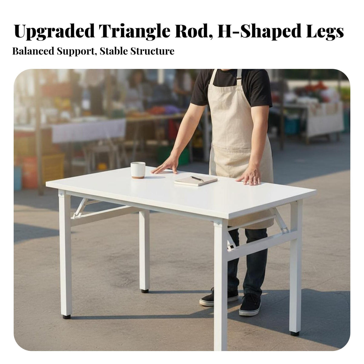 Rectangular Folding Table Multi-Use Foldable Computer Desk Sturdy Construction Portable Work Table for Students, Families, Outdoor, Dorm Room, Bedroom